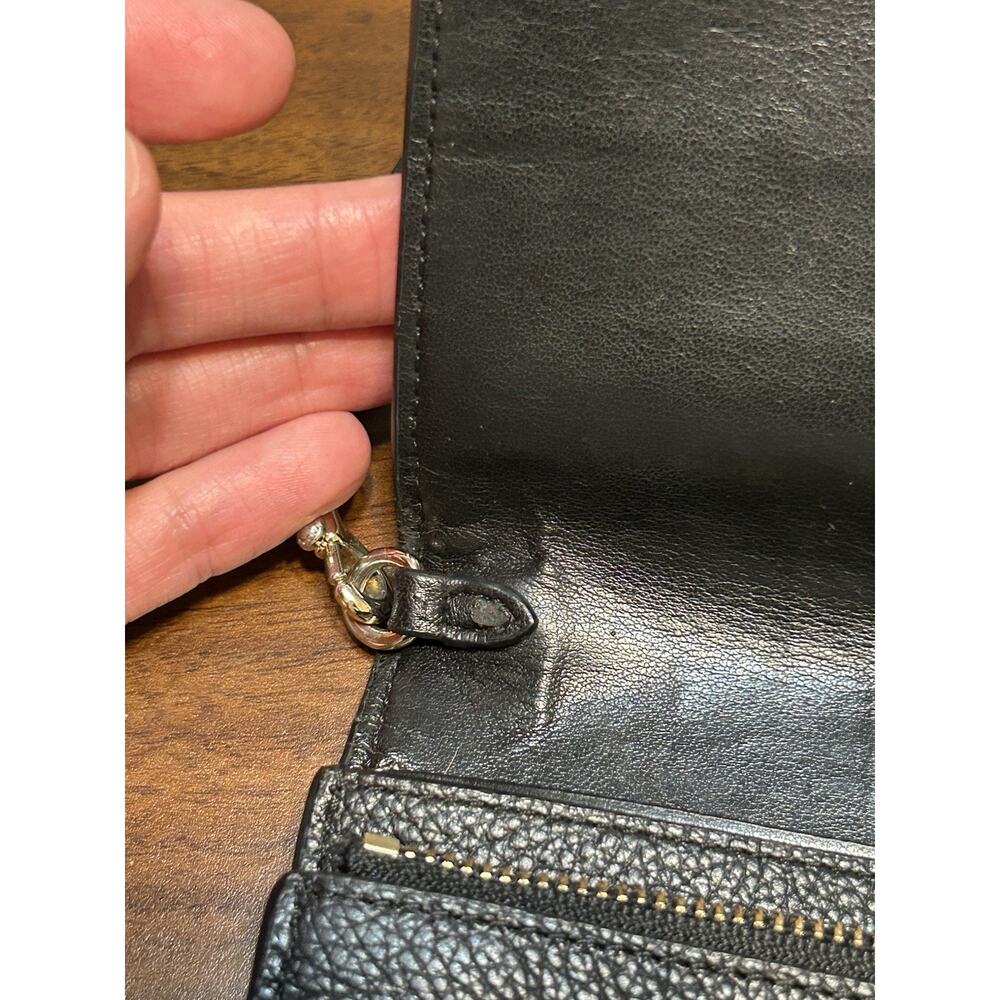 Coach Black Pebble Leather Foldover Crossbody Clutch Wallet Slim Purse - Picture 14 of 14